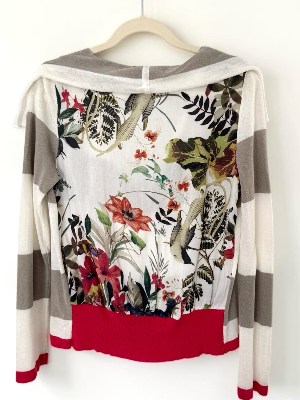 Aldo Martins Spain Striped Mixed Media Cardigan w/ Woven Bird Print Back Size M